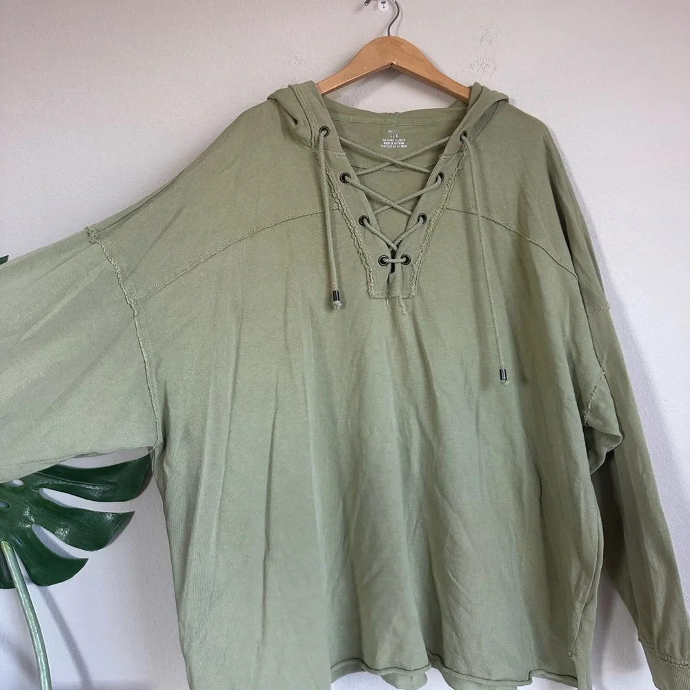Aerie Oversized Lace Up Cotton Hoodie Sweatshirt - Picture 4 of 12